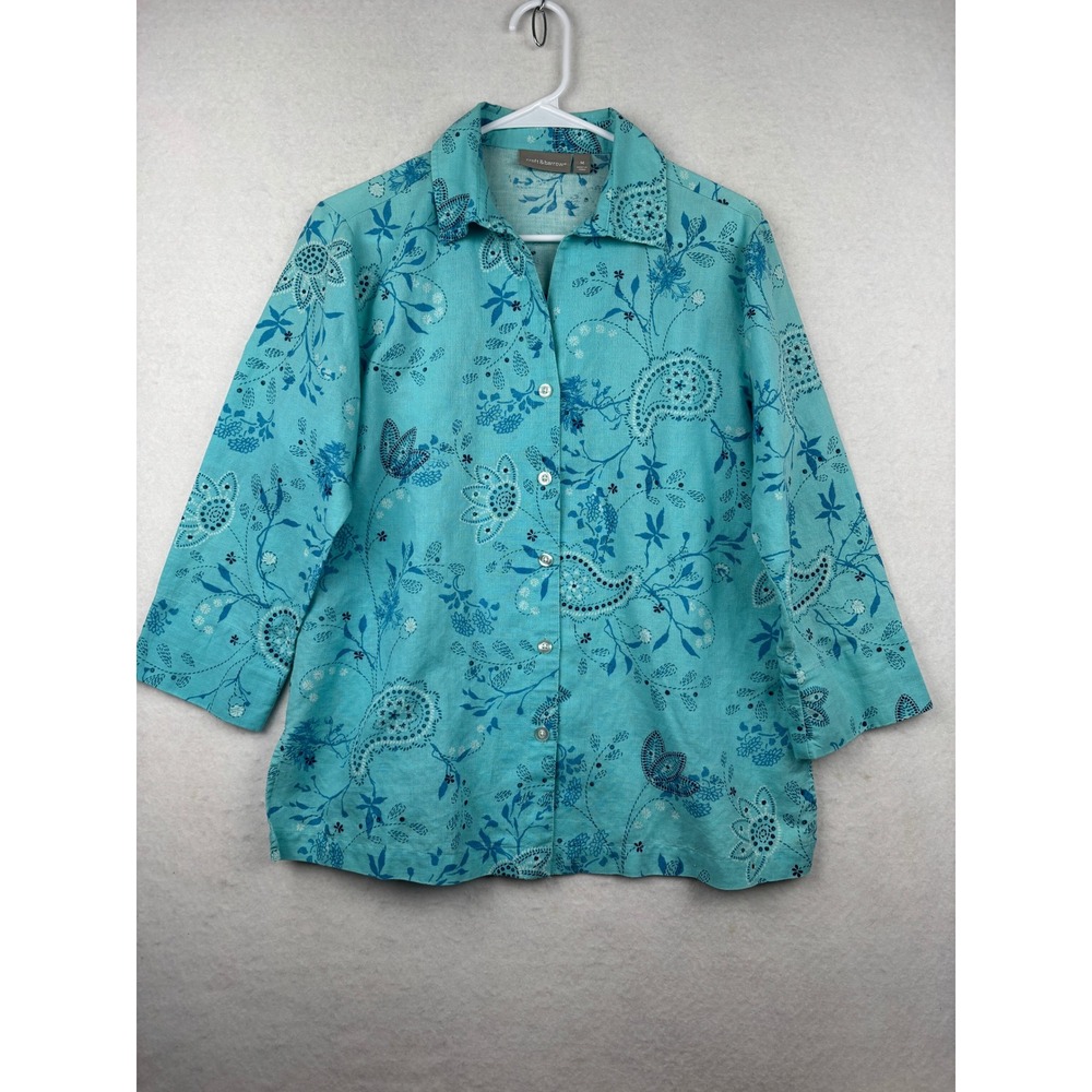 Croft and Barrow Linen Shirt Womens‎ Medium Paisley Button Down Boho